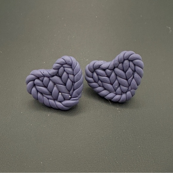 Purple Heart-Shaped Polymer Clay Earrings - Picture 8 of 8